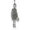 Long silver-plated fantasy necklace with metallic dress doll pendant
