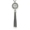 Collana lunga con nappa argentata, medaglione pavé strass e solitario rivoli, pendente 16 cm