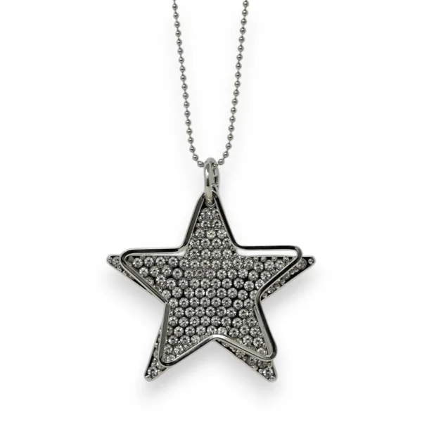 Collar de fantasía plateado con estrella de estrás doble