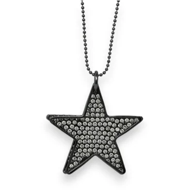 Collana fantasia in metallo grigio scuro con doppia stella di strass