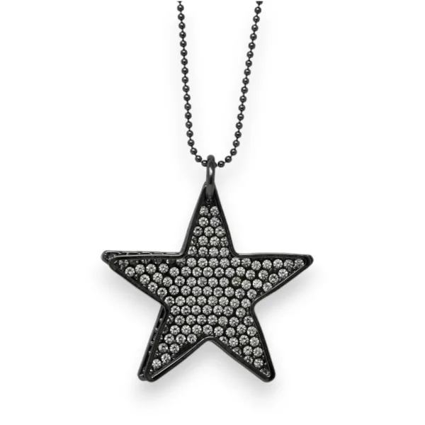 Collier fantaisie métal gris foncé étoile double strass