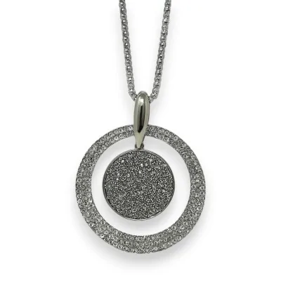 Collar largo de fantasía plateado con osito de niña y pedrería