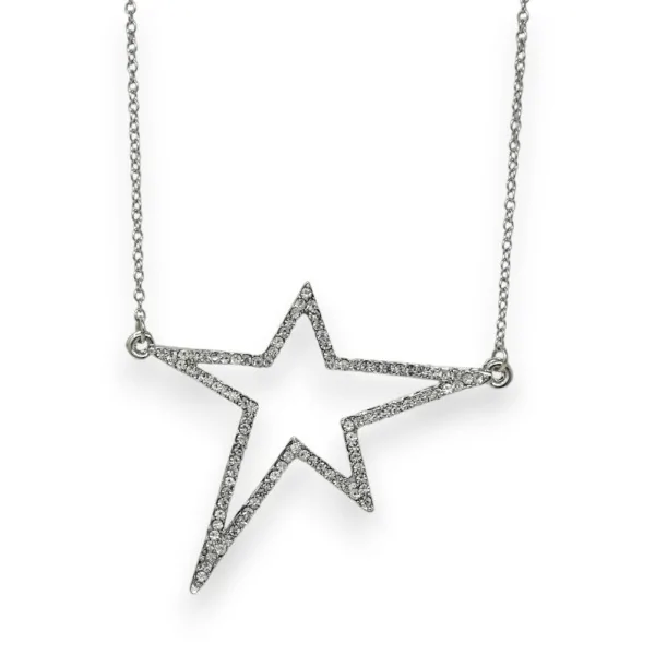 Collana lunga fantasia argento con stella asimmetrica e strass