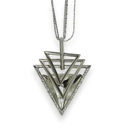 Collana lunga da donna argento con triplo triangolo