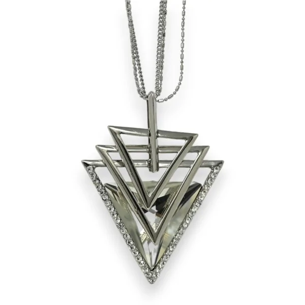 Collana lunga da donna argento con triplo triangolo