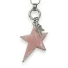 Colar longo prateado escovado com estrela rosa em relevo assimétrico