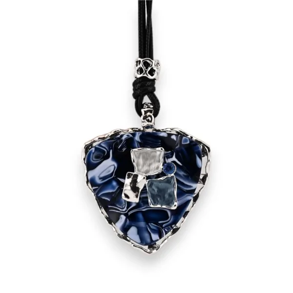 Collier fantaisie long médaillon design géométrie bleu