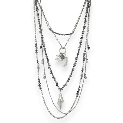 Collana fantasia argentata 5 file modello conchiglia