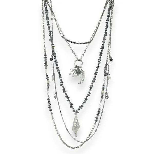 Silberfarbene Modekette mit 5 Reihen und Muscheldesign