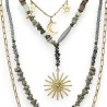 Collier Fantaisie Multirangs Soleil & Lune | Bijoux Tendance Pierres Grises