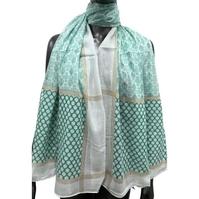 Floral print scarf in shades of aqua green