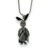Long silver-plated fantasy necklace with grey rhinestone rabbit