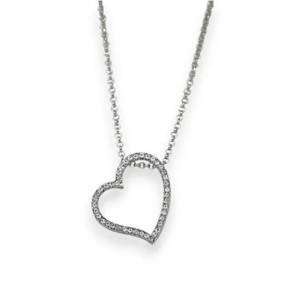 Collar de fantasía plateado con corazón calado de estrás