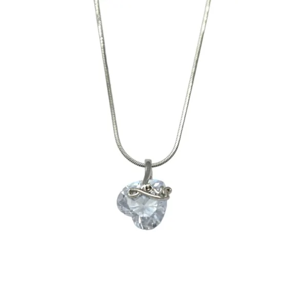 Silver-plated fashion necklace with transparent heart-shaped stone LOVE