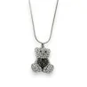Collana fantasia argentata con orsacchiotto e cuore in strass grigio