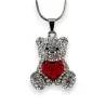 Modische Silber-Halskette mit Teddybär und rotem Herz