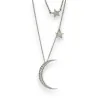 Silberfarbene Modeschmuck-Halskette mit 2 Reihen Sterne und Mond