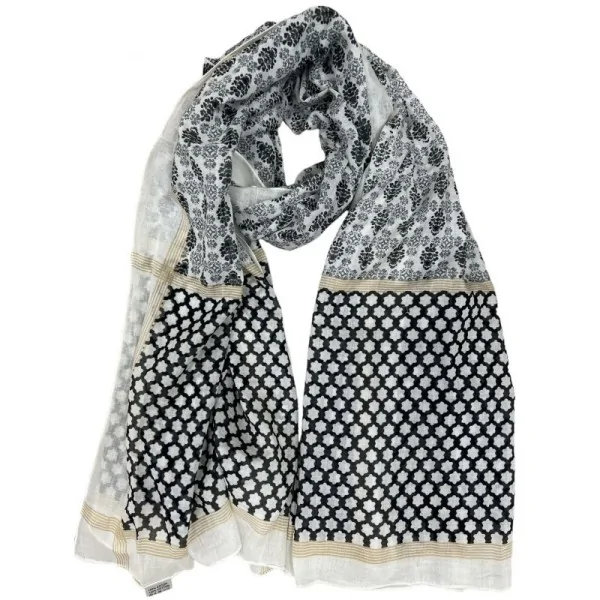 Scarf with grey and black floral pattern