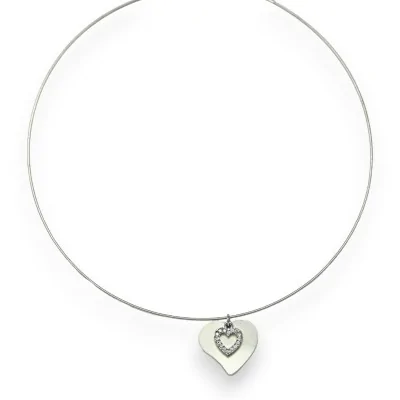 Collar de fantasía gargantilla plateado corazón doble