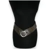 Khakifarbener elastischer Gürtel mit Akkordeondesign | Verstellbares Modeaccessoire für Damen