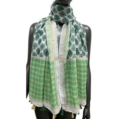 Ethnic pattern scarf in green shades