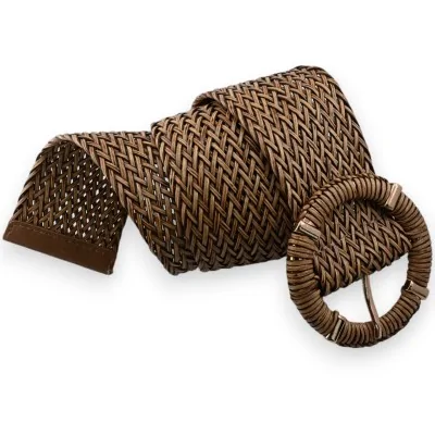 Cinturón decorativo trenzado de plástico marrón y beige