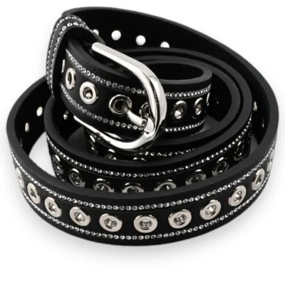 Cintura nera da donna con borchie e strass