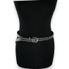 Cinto preto feminino com tachas e strass | Acessório de moda rock chique elegante