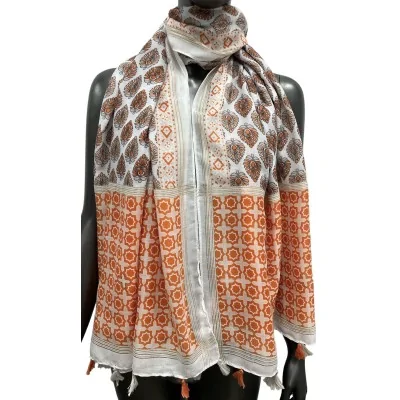 Ethnic pattern scarf in orange hues