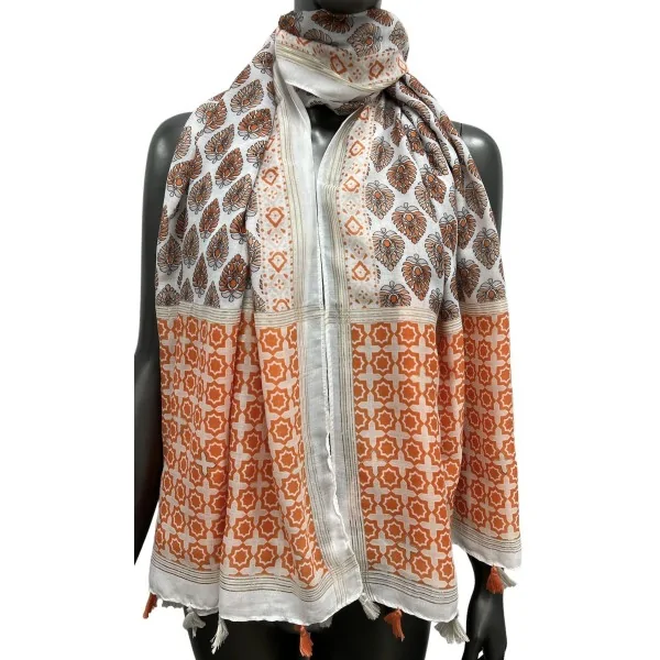 Ethnic pattern scarf in orange hues