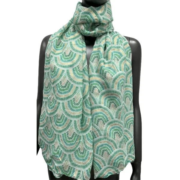 Foulard con motivo a ventaglio in tonalità verde decorato con dorature