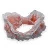 Peach spa headband, eyelet lace ruffle + plush bow | Mode Tendance