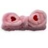 Pink spa headband, fluffy heart embroidered bow Korean | Mode Tendance
