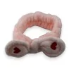 Fascia per trucco rosa delicato con nodo e cuori | Accessorio di bellezza per donna