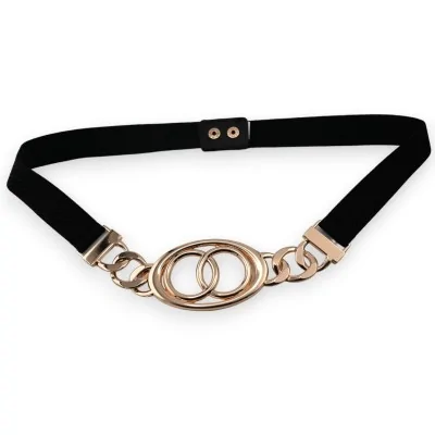 Fancy women's elastic belt with gold buckle