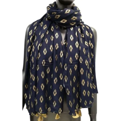 Foulard blu navy e oro con nappine dorate