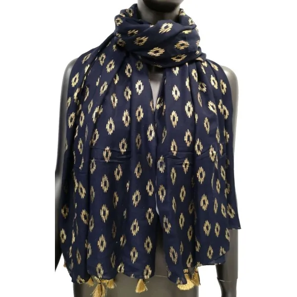Foulard blu navy e oro con nappine dorate