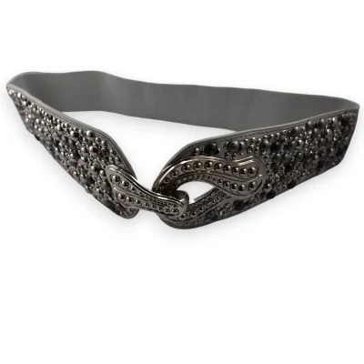 Cintura elastica donna con borchie e rivetti argentati grigio