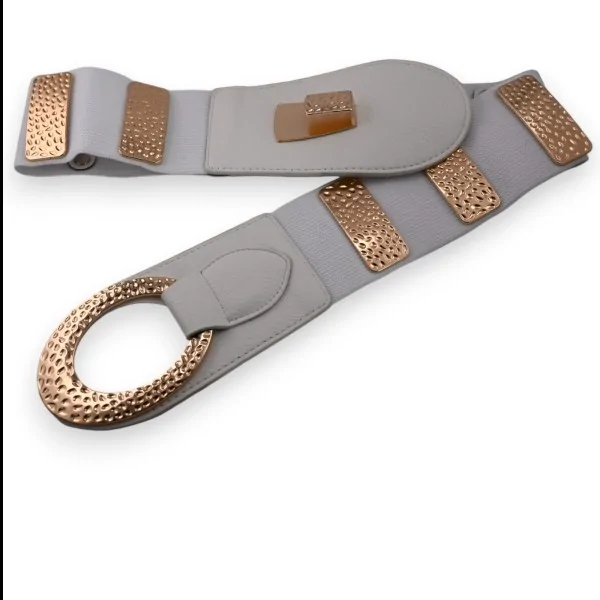 Cinturón elástico de fantasía para mujer blanco y dorado