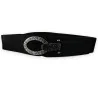 Cinturón elástico negro para mujer con hebilla plateada de estrás | Moda Tendencia