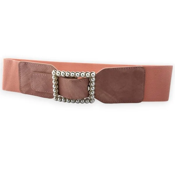 Elastischer Damen-Modegürtel in Altrosa mit Perlenspange