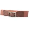 Fancy elastic women's belt in old pink with pearl buckle