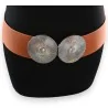 Cinturón elástico marrón para mujer con hebilla plateada | Accesorio de moda tendencia