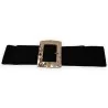 Black elastic women's belt with large gold buckle | Fashion Trend
