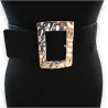 Black elastic women's belt with large gold buckle | Fashion Trend