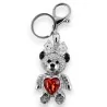 Porte-clés Nounours Argenté avec Strass et Cœur Rouge | Mode Tendance