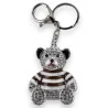 Porte-clés Nounours Argenté Strass & Marinière Marron | Accessoire Mode Tendance