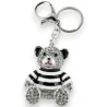 Silver keyring with teddy bear in striped black jersey