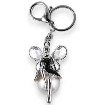 Silver keychain with dark blue rhinestone fairy
