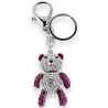 Schlüsselanhänger silberfarben mit weißem Teddybär und fuchsiafarbenen Strasssteinen